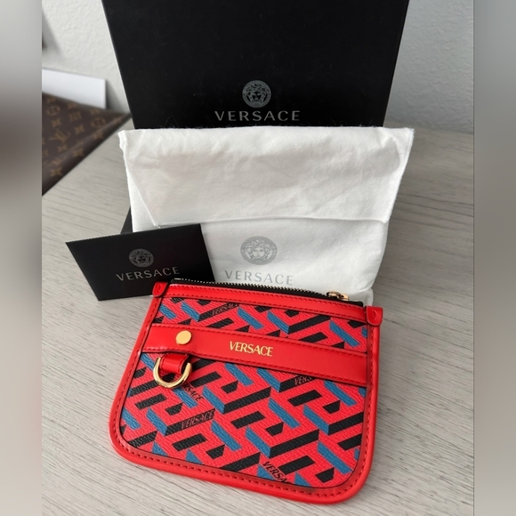 Versace Handbags - Versace Red and Blue Geometric Pouch